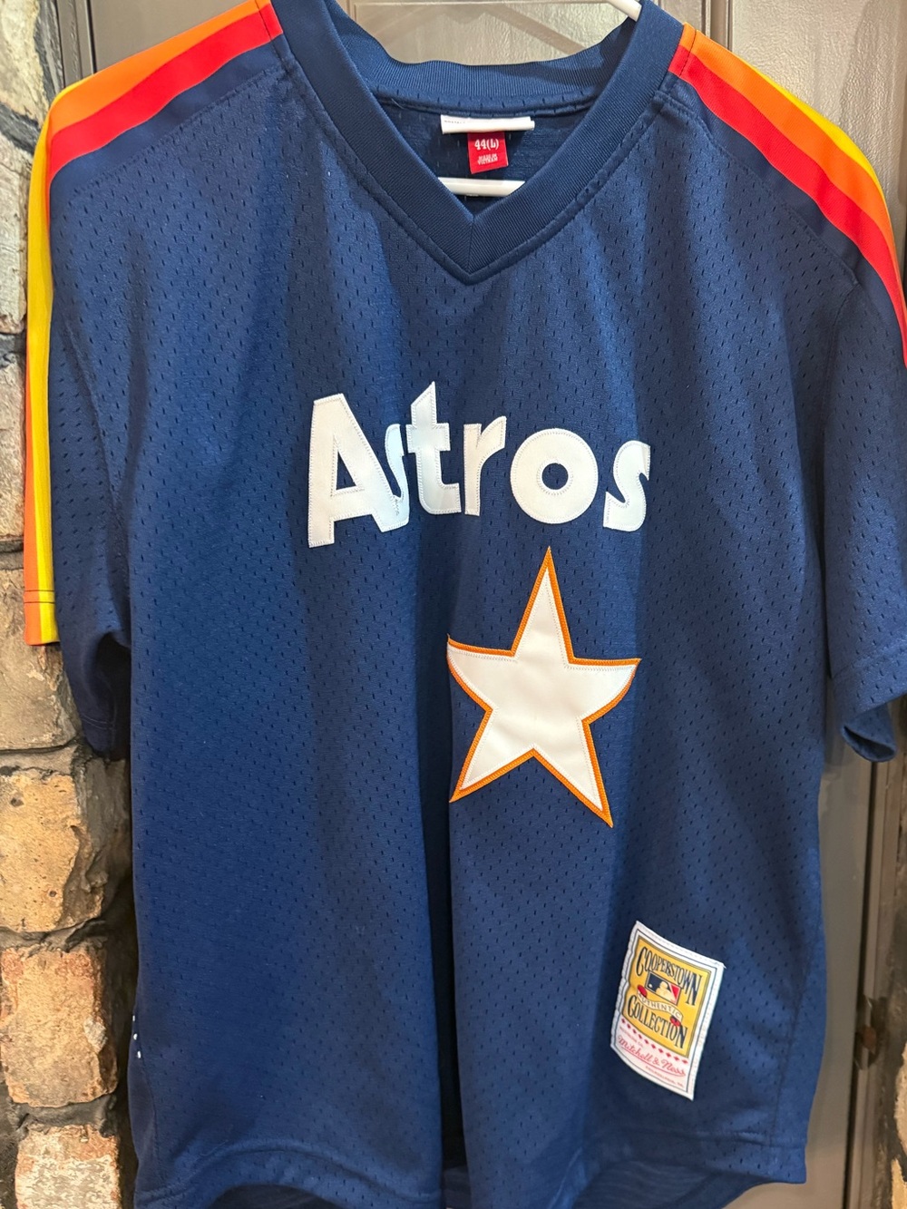 Mitchell & Ness Navy Astros Jersey with Rainbow Shoulder Stripes